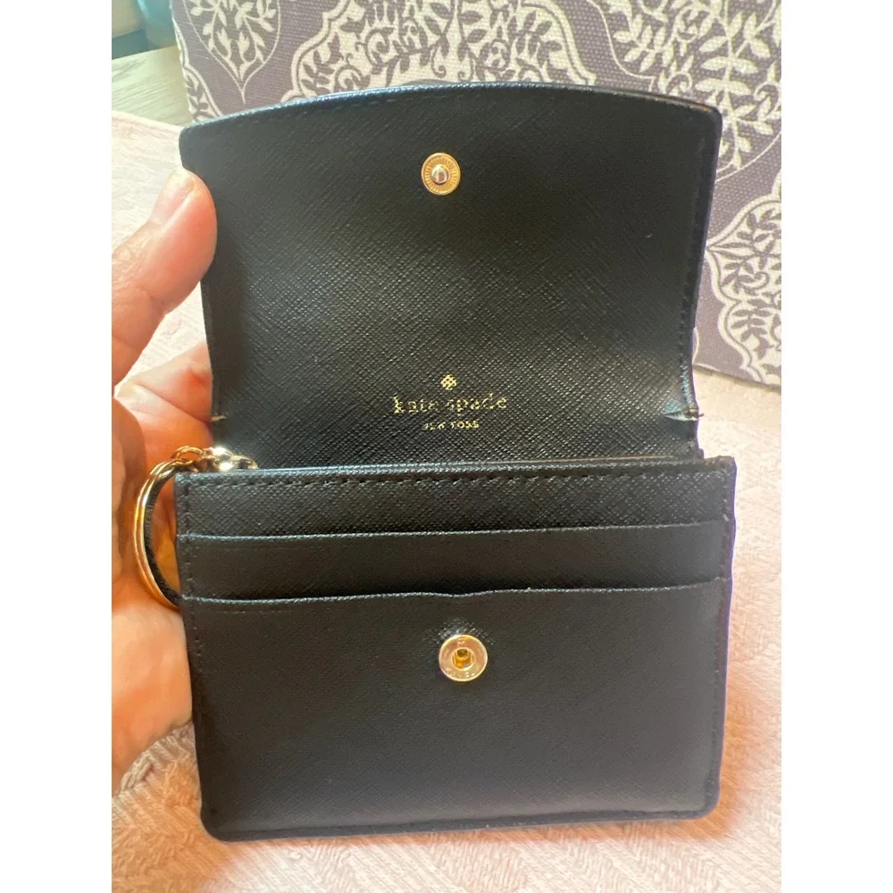 Kate Spade New York Black Saffiano Leather Card Holder Wallet ID Window Key Ring - Picture 4 of 5